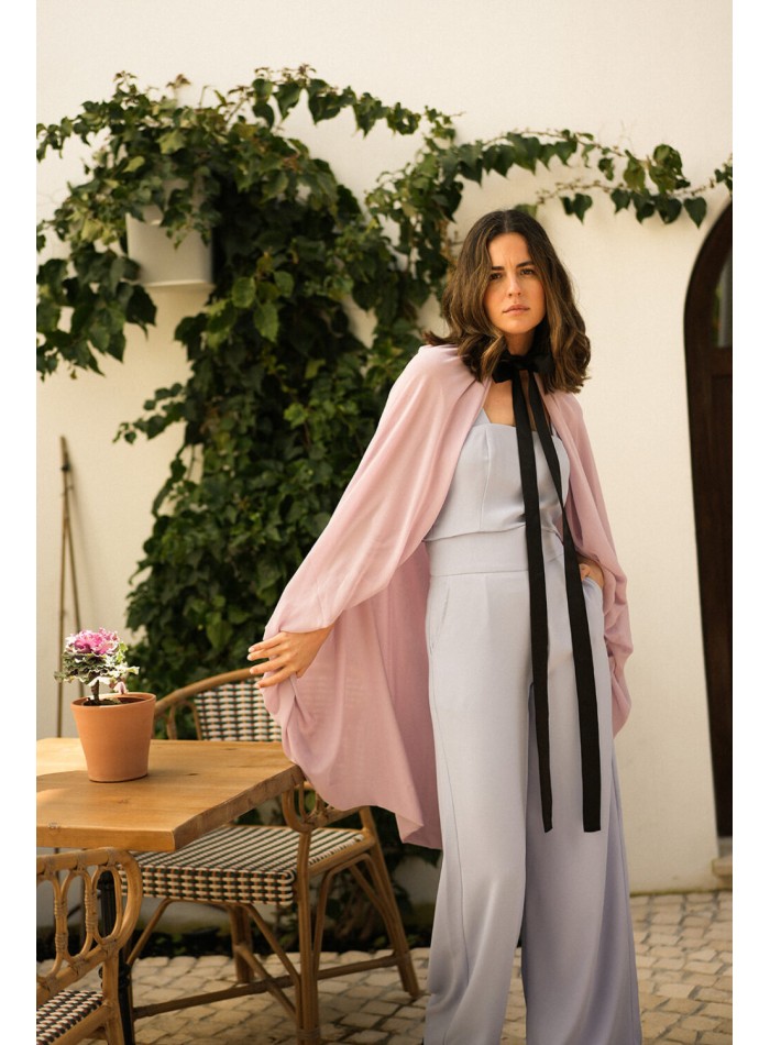 Lilac double chiffon cape with black bow