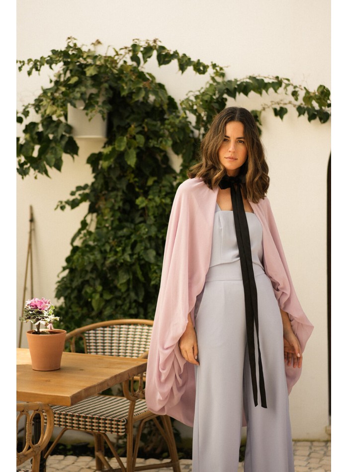 Lilac double chiffon cape with black bow