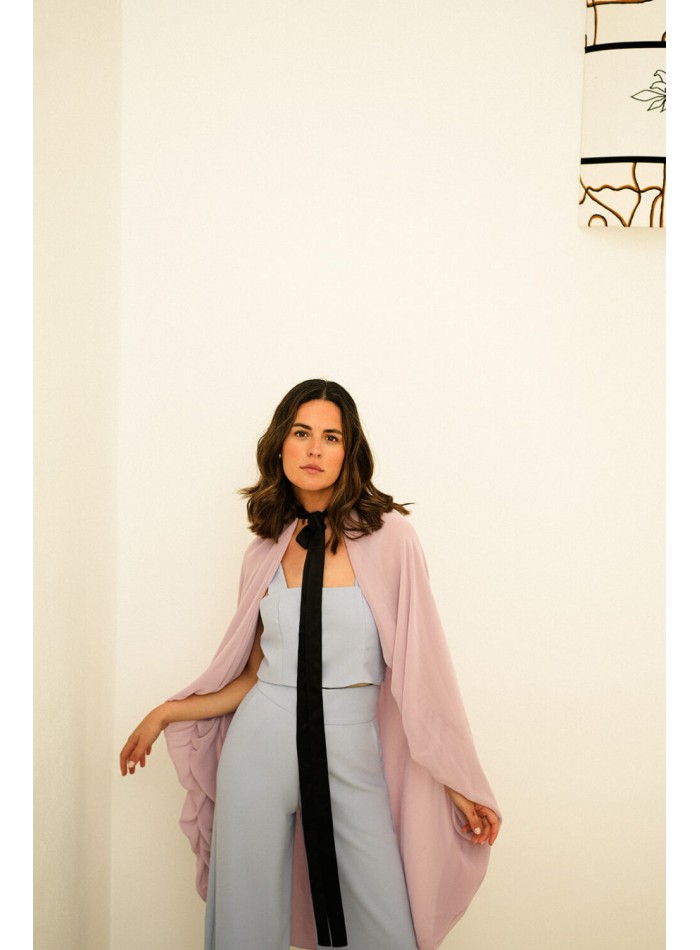 Lilac double chiffon cape with black bow