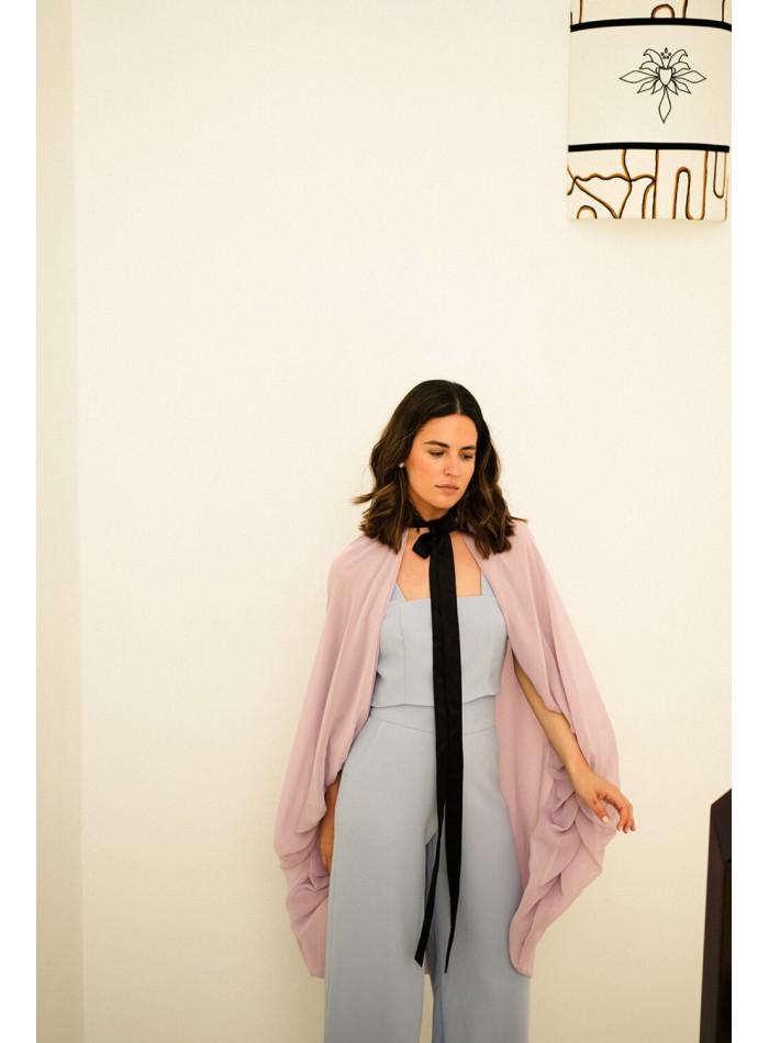 Lilac double chiffon cape with black bow