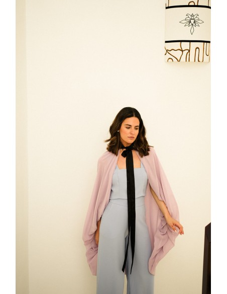 Lilac double chiffon cape with black bow