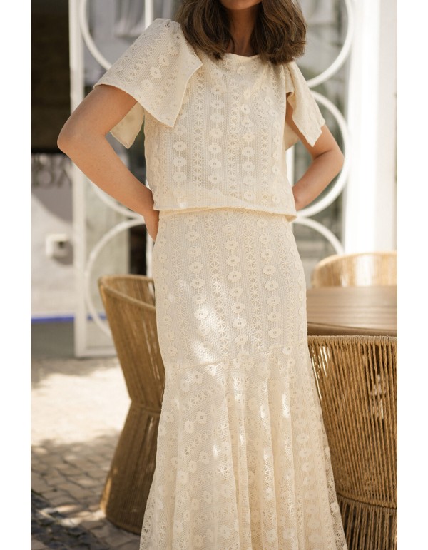 Raw macramé party midi skirt with high ruffle 2