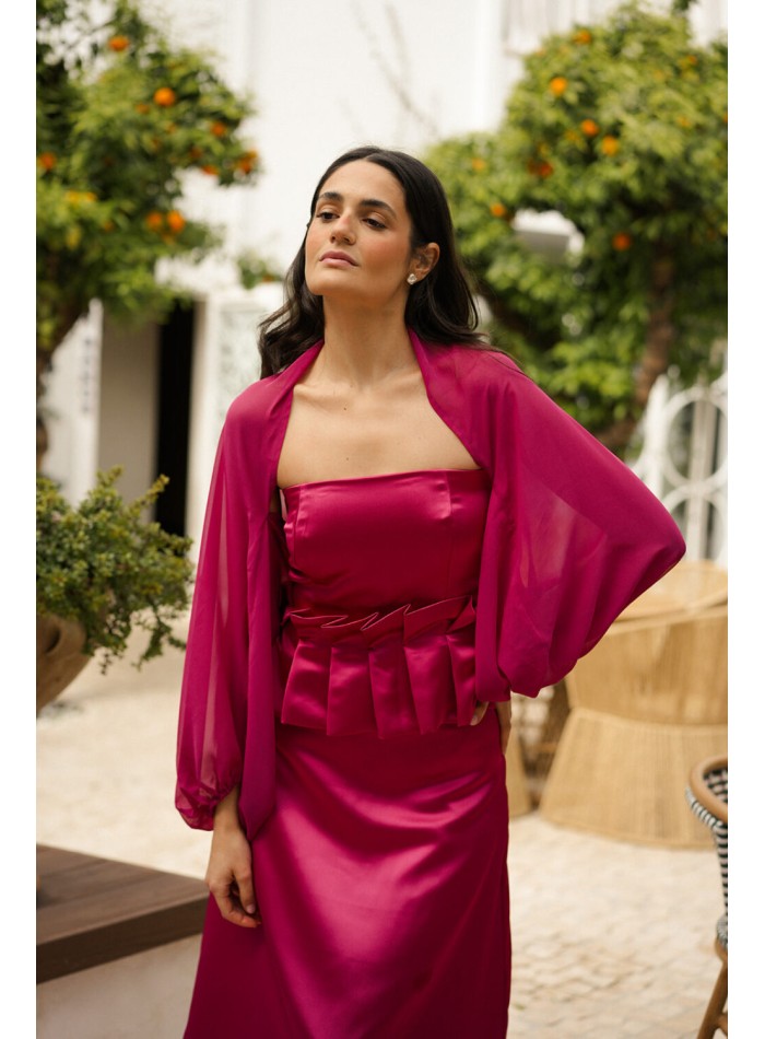 Fuchsia strapless strapless party top with boards