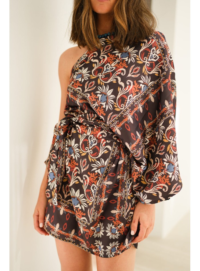 Robe courte à imprimé ethnique avec encolure...