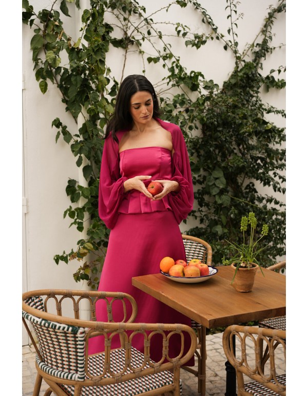 Fuchsia chiffon cape with sleeves 2