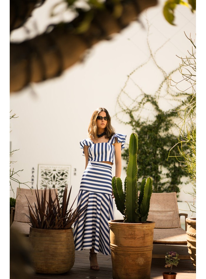 Striped midi skirt with ruffles