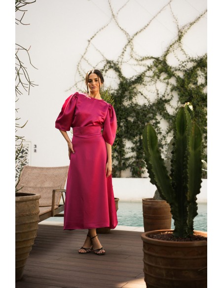 Fuchsia fuchsia flared midi skirt with invisible zipper