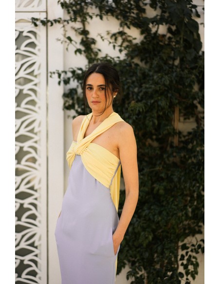 Vestido de fiesta bicolor con escote halter anudado para bodas Vestido de fiesta bicolor con escote halter anudado para bodas