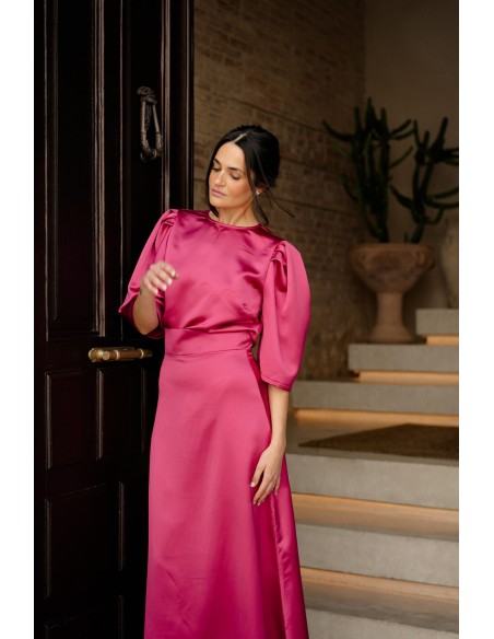 Chemisier de fête fuchsia à manches courtes bouffantes