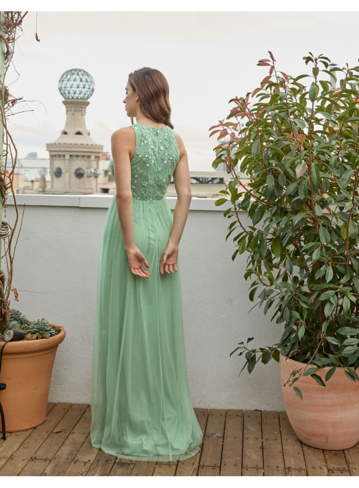 Vestido largo de fiesta con falda de tul y...