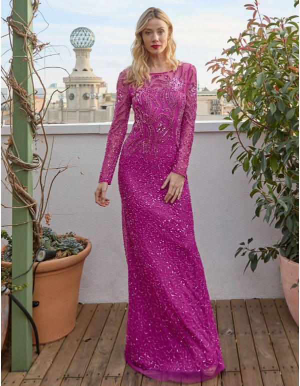 Robe longue de fête avec paillettes et transparences