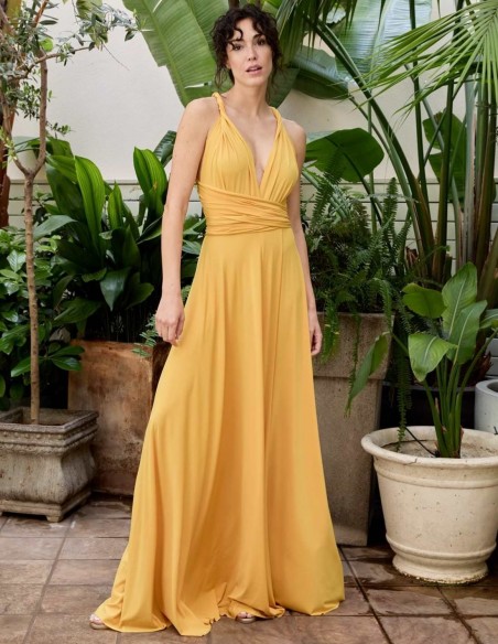Multi-position long party dress with side slit