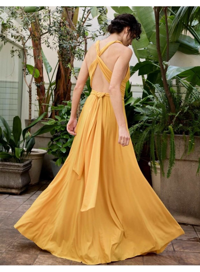 Multi-position long party dress with side slit