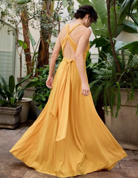 Multi-position long party dress with side slit