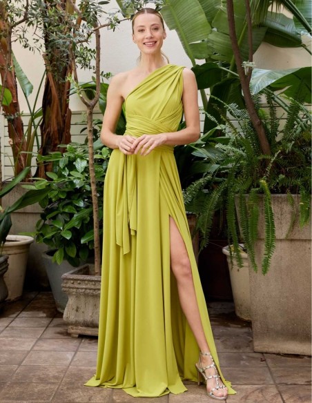 Multi-position long party dress with side slit