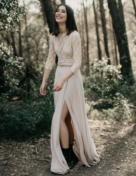 Multi-position long party dress with side slit