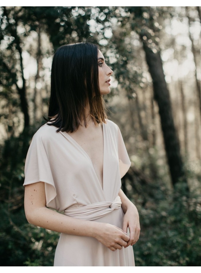 Multi-position long party dress with side slit