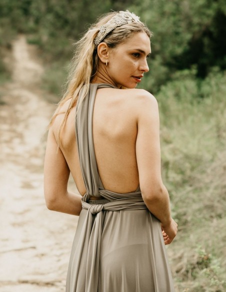 Multi-position long party dress with side slit