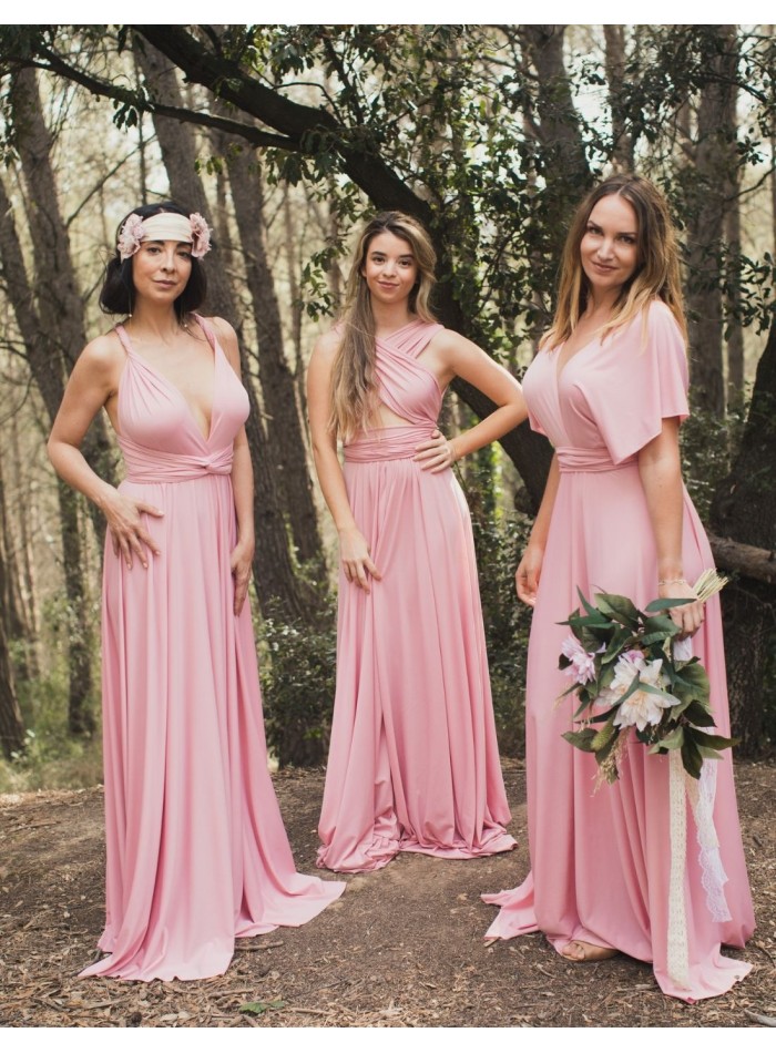 Multi-position long party dress with side slit