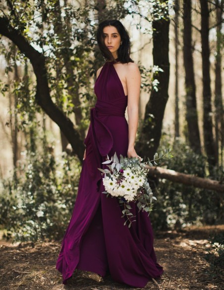 Multi-position long party dress with side slit