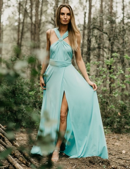 Vestido largo de fiesta multiposición con abertura lateral