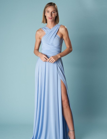 Multi-position long party dress with side slit
