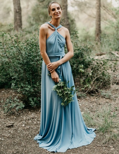 Multi-position long party dress with side slit