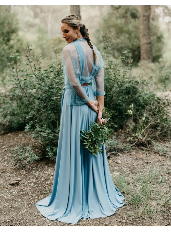 Multi-position long party dress with side slit