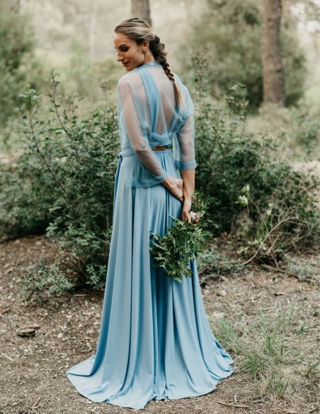 Multi-position long party dress with side slit