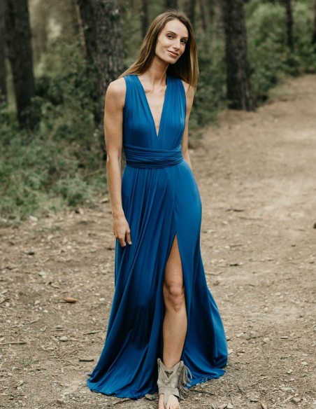 Vestido largo de fiesta multiposición con abertura lateral