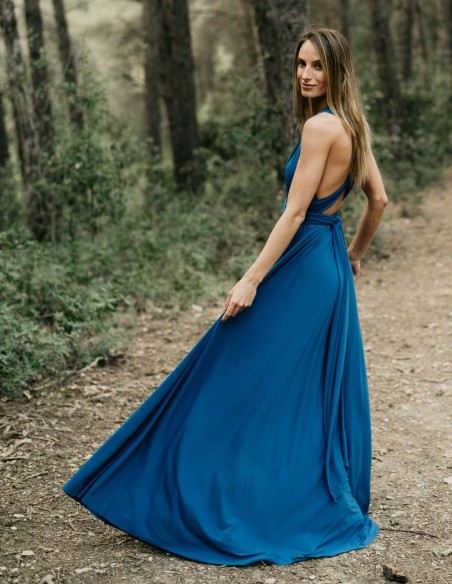 Multi-position long party dress with side slit