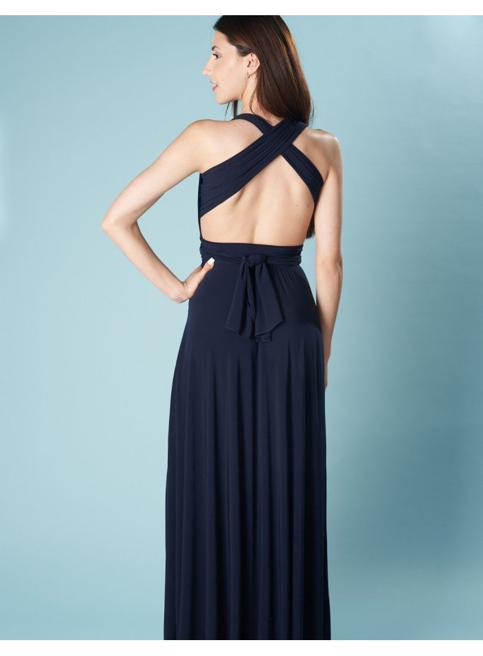 Multi-position long party dress with side slit