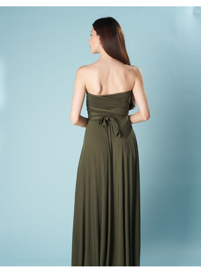 Multi-position long party dress with side slit