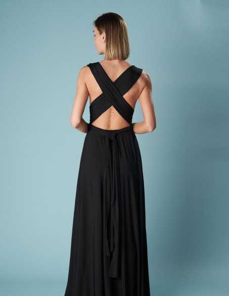 Multi-position long party dress with side slit