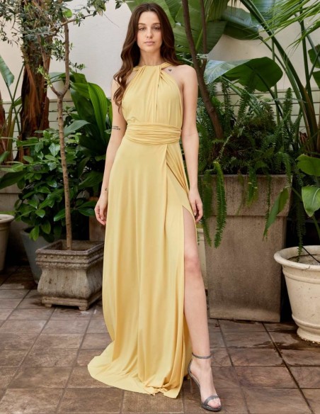 Vestido largo de fiesta multiposición con abertura lateral