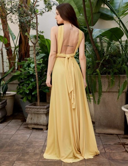 Multi-position long party dress with side slit