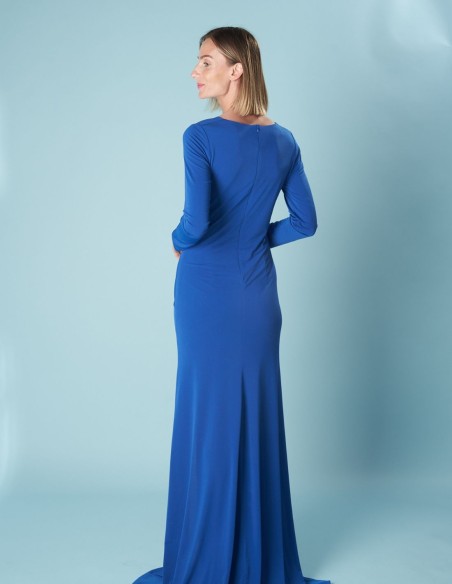 Vestido de fiesta largo con manga larga y abertura lateral azul Vestido de fiesta largo con manga larga y abertura lateral azul