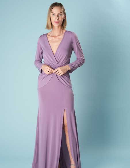 Long party dress with long sleeves and side slit