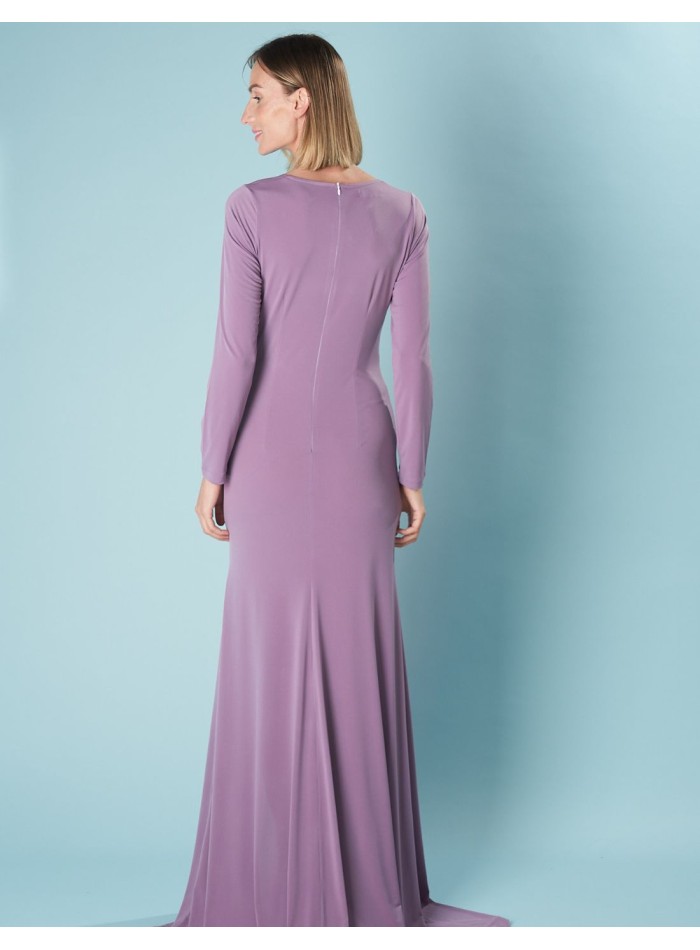 Vestido de fiesta largo con manga larga y abertura lateral lavanda