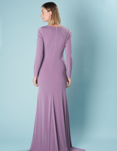 Long party dress with long sleeves and side slit