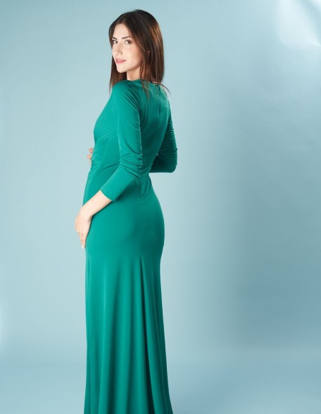 Robe de soirée longue avec manches longues et fente sur le côté