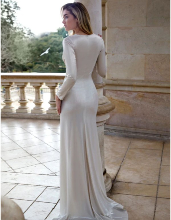 Long party dress with long sleeves and side slit 2