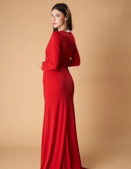 Vestido de fiesta largo con manga larga y abertura lateral para invitadas Vestido de fiesta largo con manga larga y abertura lateral para invitadas