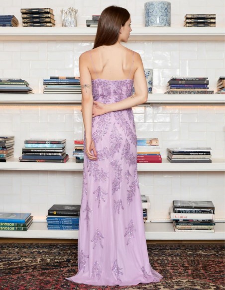 Long party dress with straps and rhinestones