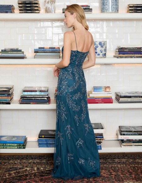Robe de soirée longue avec bretelles et strass