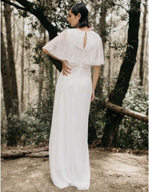 Long white dress with short flowing sleeves 2