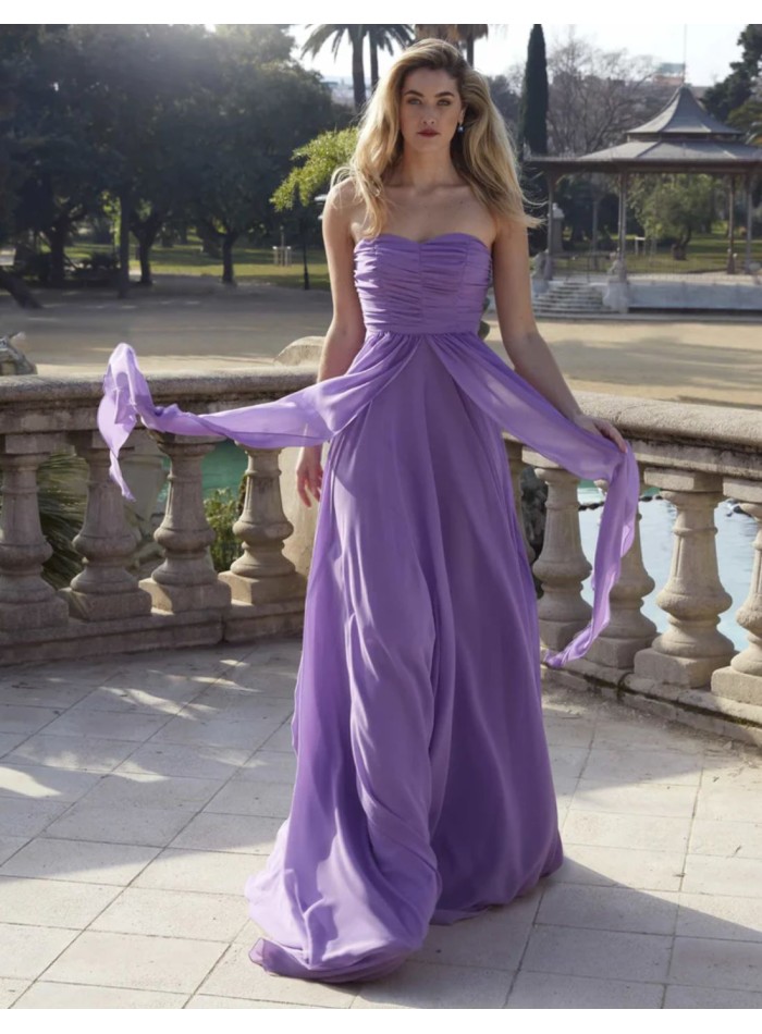 Vestido de fiesta largo con escote multiposición y tejido fluído