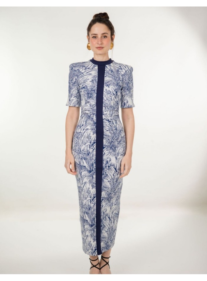 Knitted midi dress with blue jungle print and...