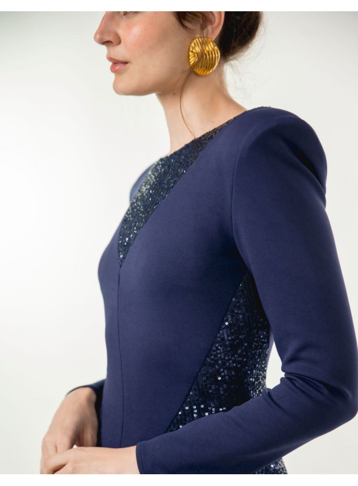Robe midi bleu marine avec paillettes et...