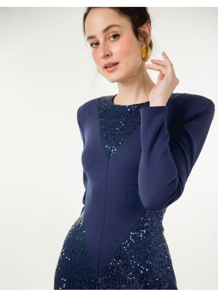 Robe midi bleu marine avec paillettes et...